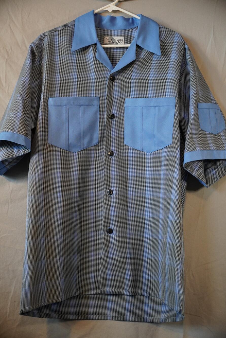 Smokey Joes Rockabilly Camp Shirt Mens Medium Houndstooth Bowling Sleeve Pocket